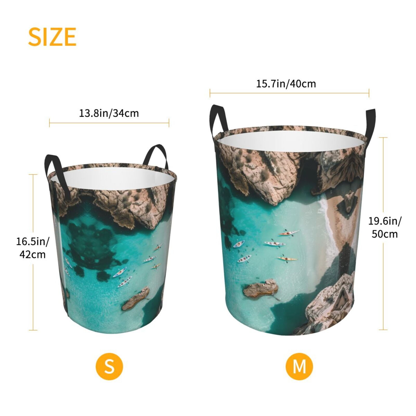 Large Laundry Basket with Handles - Turquoise Beach Kayaking Kids Baby Dirty Clothes Laundry Hamper for Bedroom Aesthetic