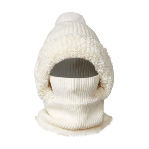 WZXFASHION 3-in-1 Knit Hat Scarf and Ear Flap Combo Color Block Winter Bomber Hat for Women and Men White One Size