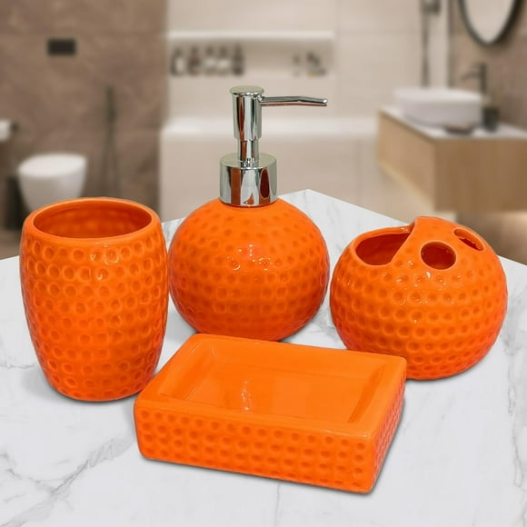 Ensemble d'Accessoires de Salle de Bain, Ensemble d'Accessoires de Salle de Bain en Céramique 4 Pcs, Distributeur de Savon, Porte-Brosse à Dents, Gobelet et Porte-Savon - Déco de Coiffeuse Style Ferme Moderne, Ensembles d'Évier de Salle de Bain, Cadeau de Pendaison de Crémaillère Parfait
