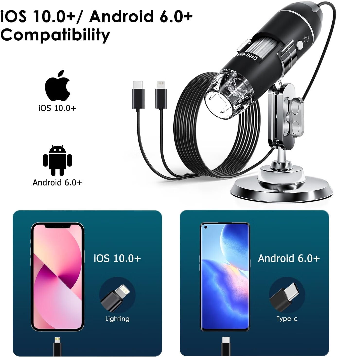 1600X Digital Flexible Microscope Electronic Handheld Mini