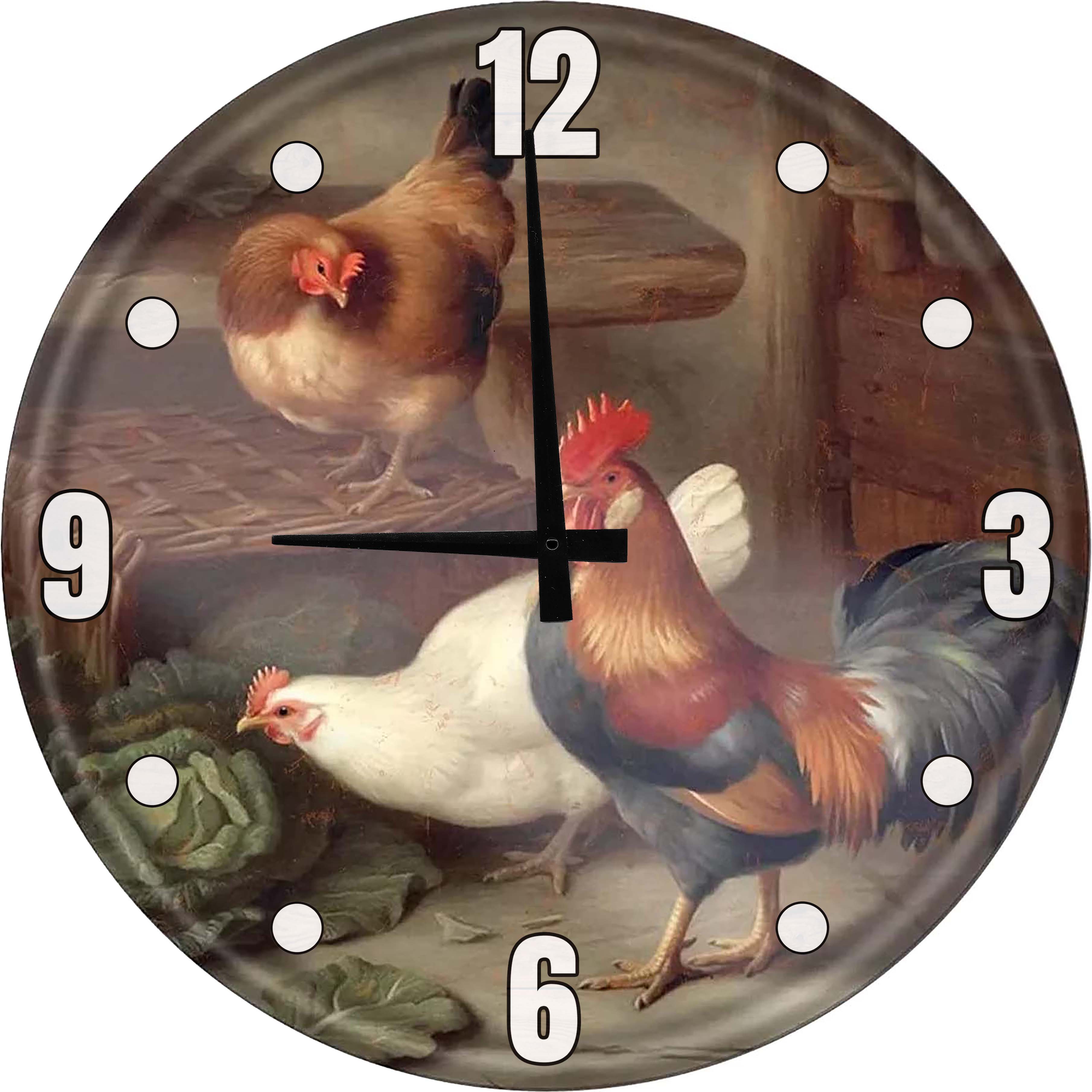 Wood Wall Clock Vintage Chickens Farmhouse Large Wall Clock 18 Inch