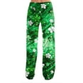 thumbnail image 3 of Fgvctg St. Patrick's Day Pajama Pants Womens Lucky Shamrock Clover Print Wide Leg Pajama Sleepwear High Waisted Pj Pants Loose Spring Drawstring Lounge Pants Green 2XL, 3 of 5