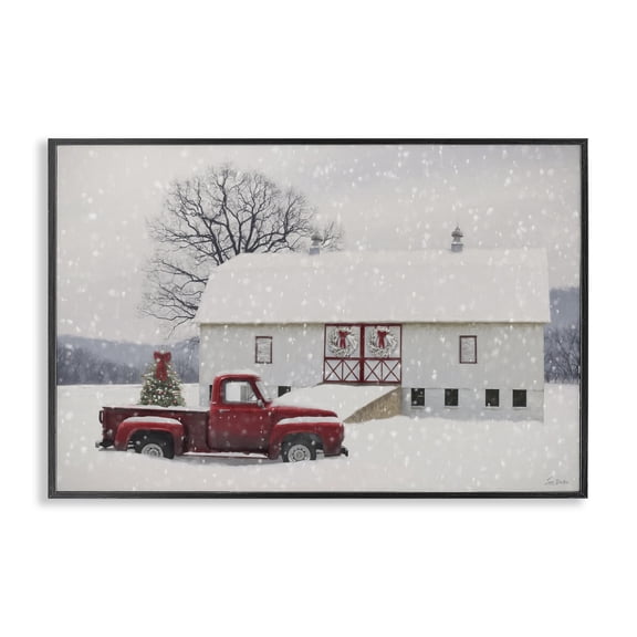 Stupell Industries Snowy Farmhouse on Christmas Landscape & Nature Painting Black Framed Art Print Wall Art, 18 x 12