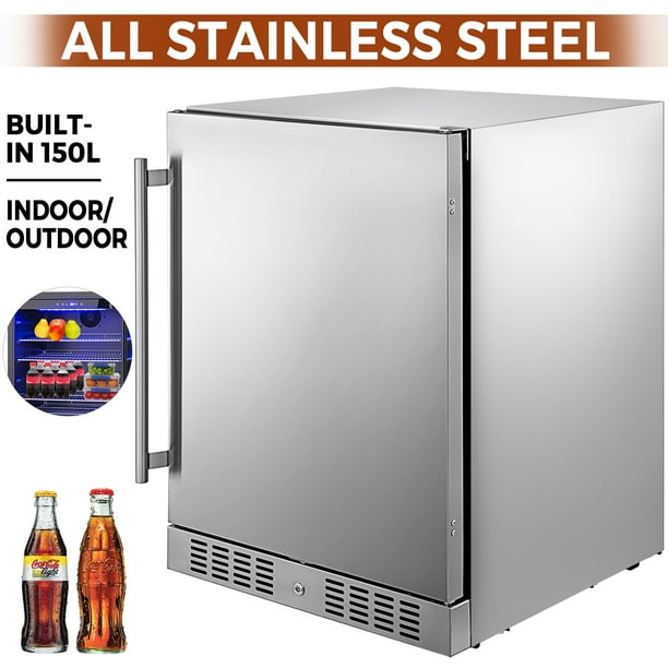 Vevor 24 Built In Stainless Steel Beverage Cooler 5 Cu Ft Soda Beer Small Reversible Door Refrigerator 142 Can Fridge For Home Bar Office Commercial Indoor Outdoor Use 150l Silver Com Stainless Steel Beverage Cooler 5 Cu, Outdoor Built In Beverage Refrigerator