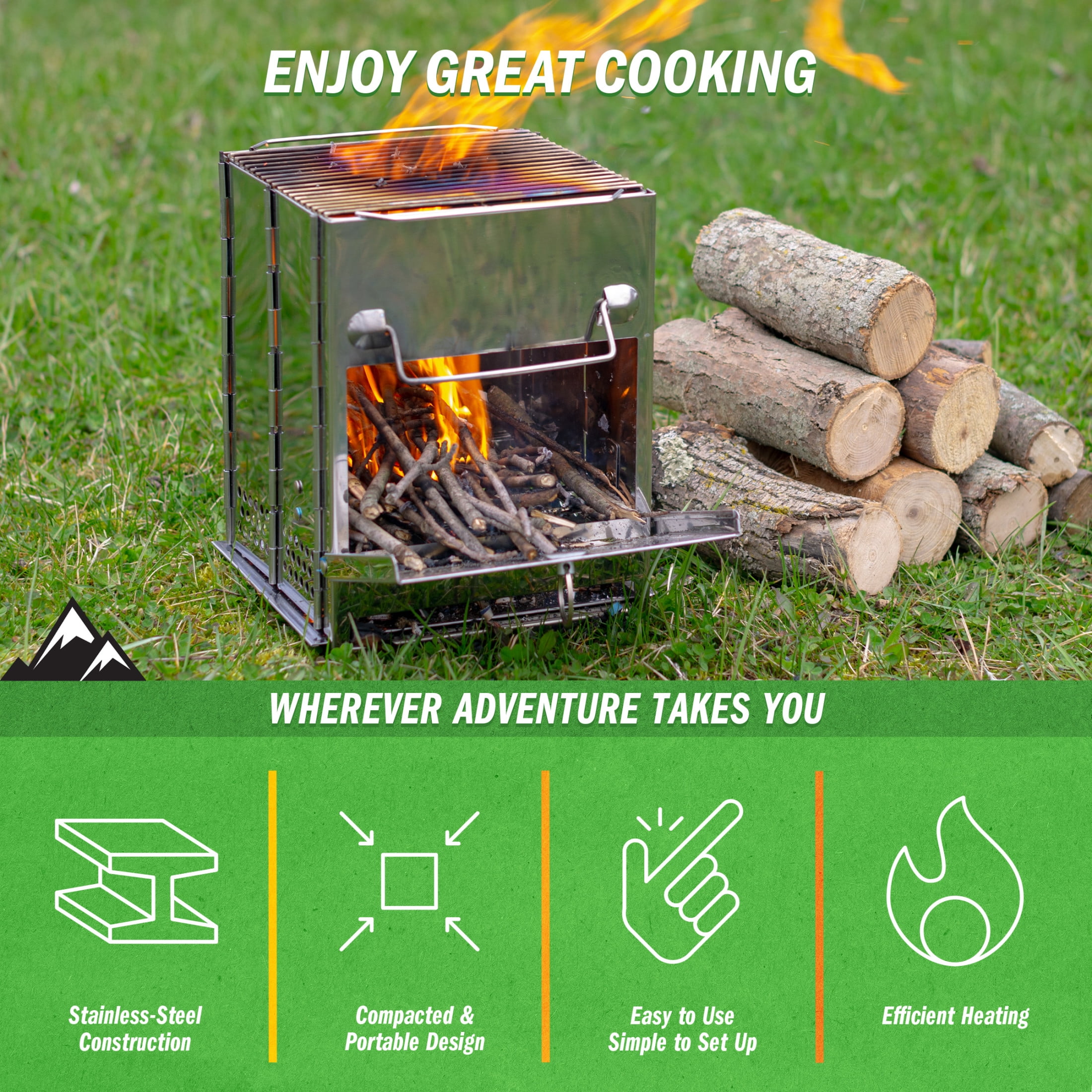 Wakeman Outdoors Camping Stove - Foldable Wood Burning Rocket Stove Portable Grill