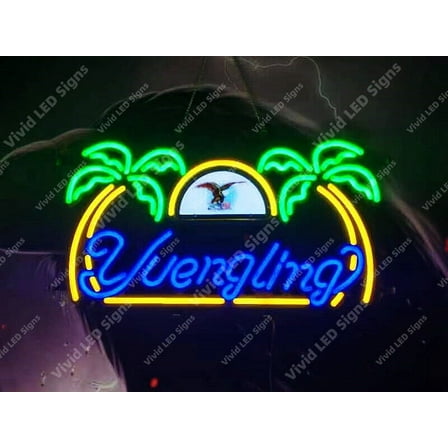 Queen Sense 24"x20" Yuenglings Eagle Palm Tree LED Sign Light Neon Signs With Dimmer Party Home Wall Decor Lights W124YLELBTPT-XLED