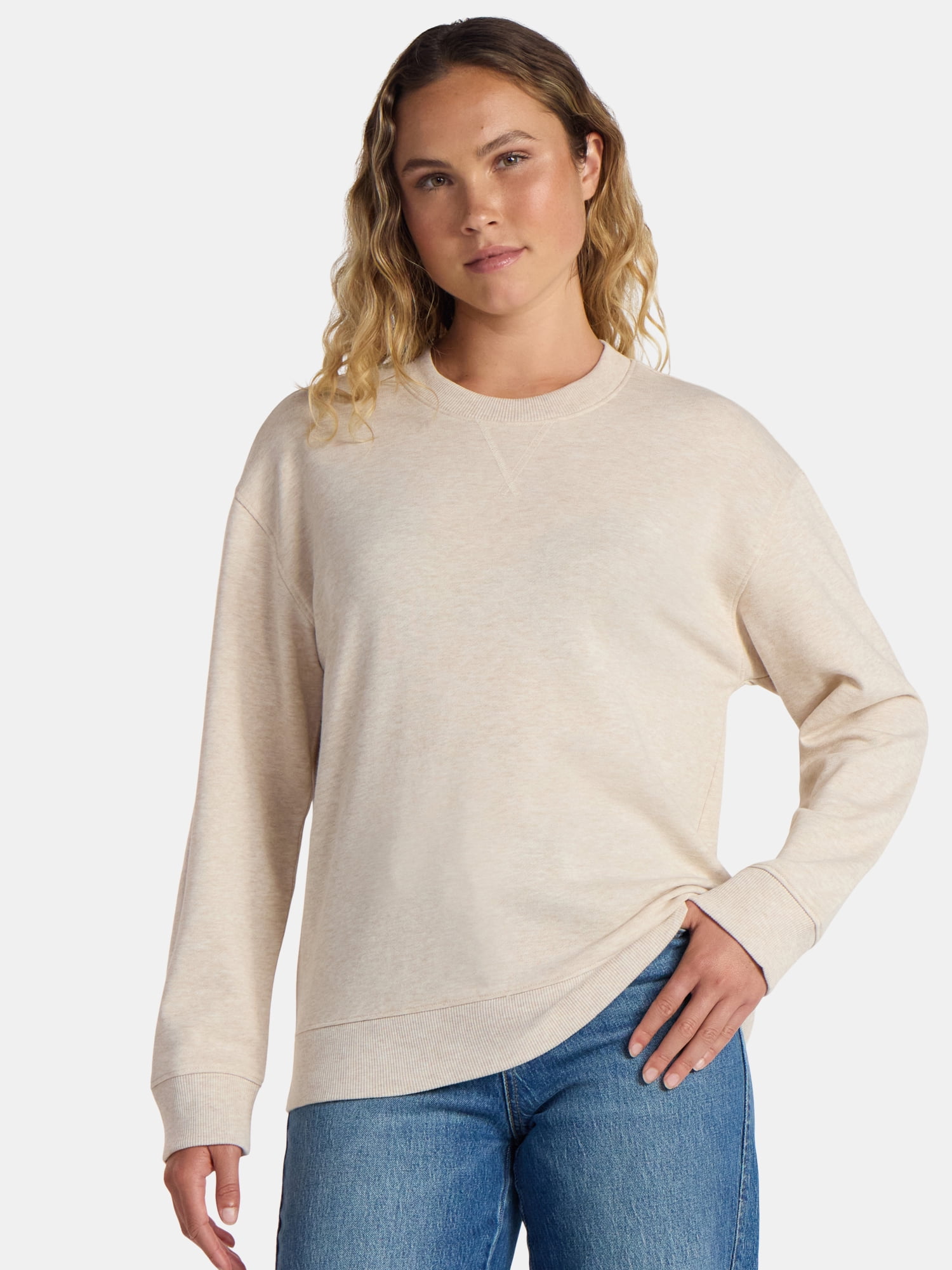 Time and Tru Women's and Women's Plus Crewneck Sweatshirt with Long Sleeves, Sizes XS-4X