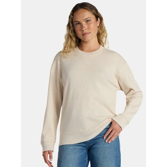 Time and Tru Women’s and Women’s Plus French Terry Crewneck Sweatshirt, Sizes XS-3XL