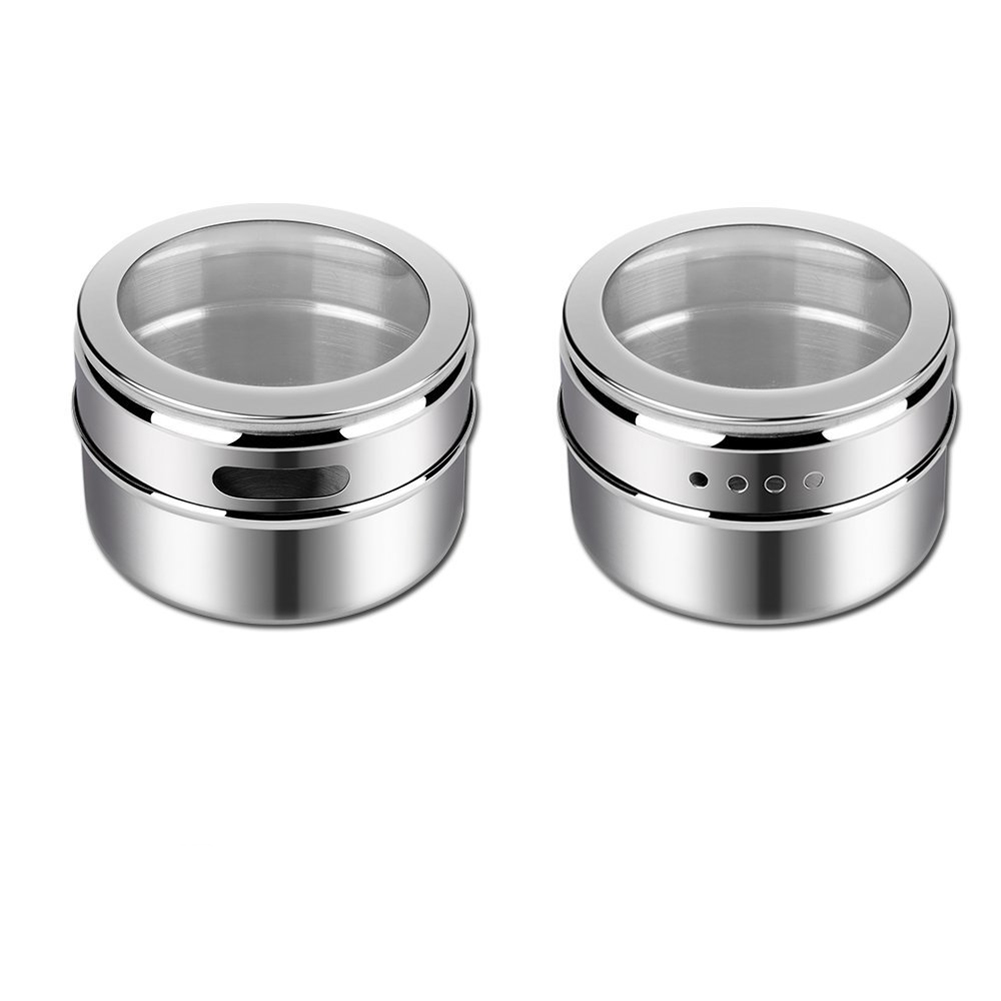 Kepooman 2 Pack Stainless Steel Storage Spice Containers with Sift & Pour Clear Top Lid for Camping Grill, Silver