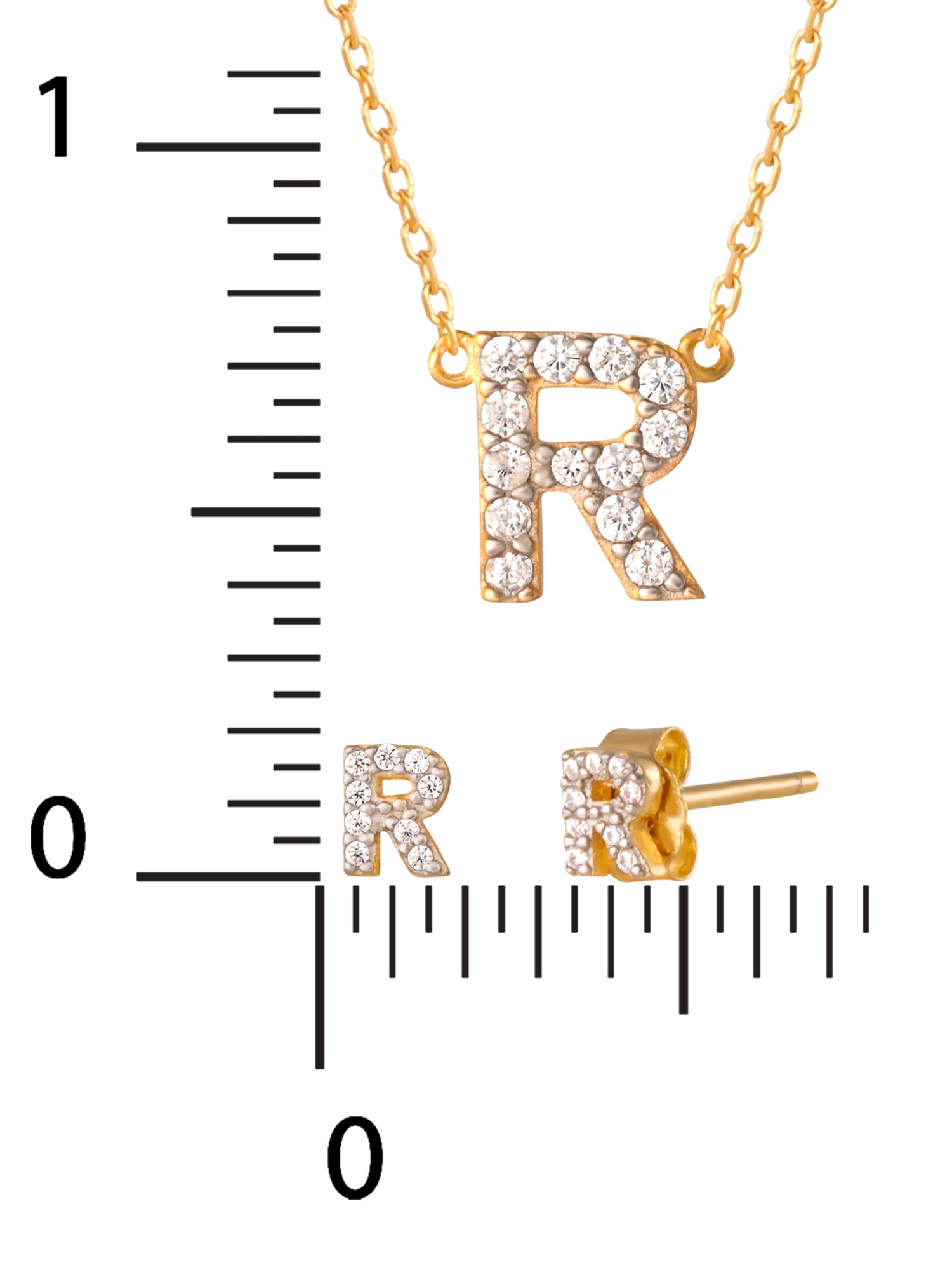 Brilliance Fine Women's Sterling Silver & 14kt Gold Plated Initial R Pendant and Earring Set