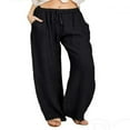 thumbnail image 1 of PENGXIANG Casual Linen Palazzo Pants for Women High Waisted Solid Color Drawstring Loose Pants with Pocket, 1 of 4