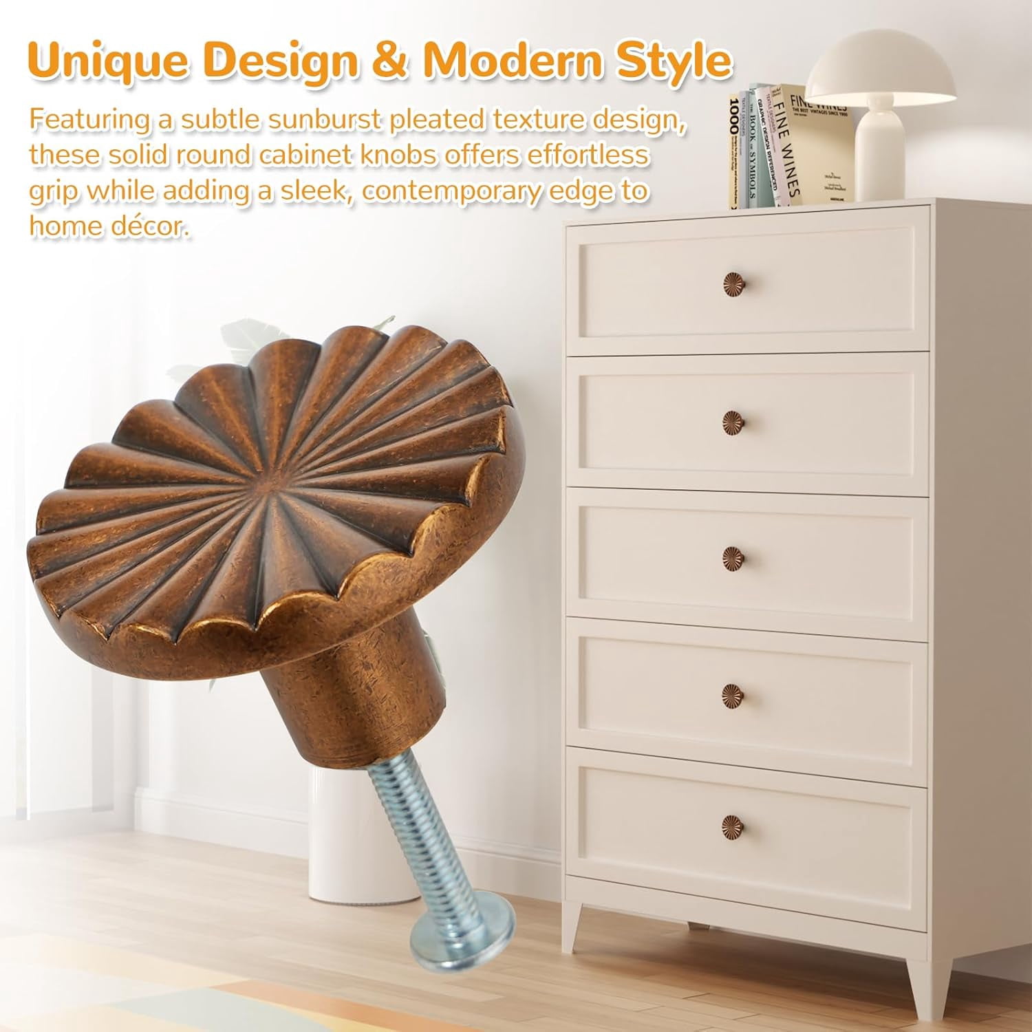 10 Pack Antique Brass Cabinet Knobs, 1-15/32 Inch (37.2mm) Drawer Pulls, Solid Round Single Hole Handles, Sunflower Vintage Door Knobs for Kitchen Cupboard, Chest of Drawers, Zinc Alloy