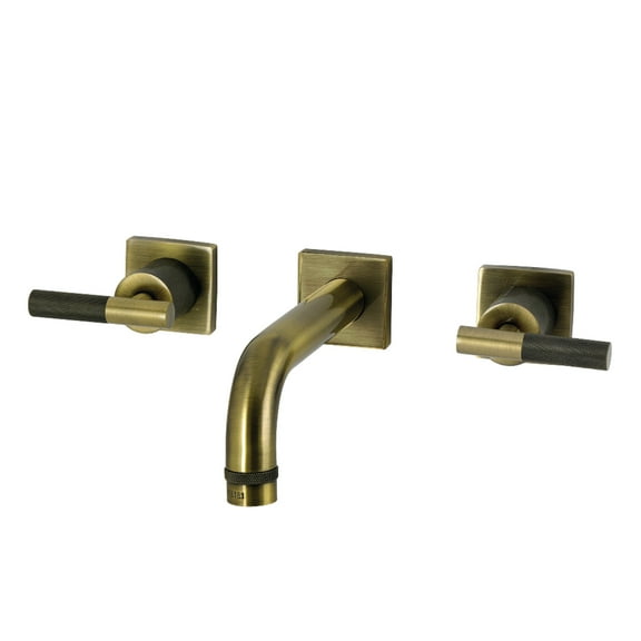 Kingston Brass KS6123KNL Convergent Double-Handle Wall Mount Bathroom Faucet with Knurled Handle, Antique Brass