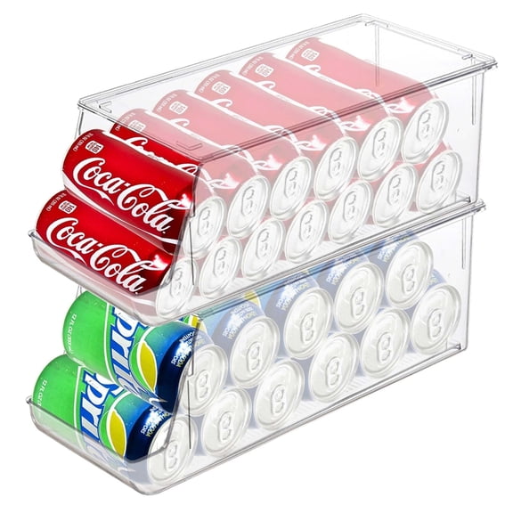 2 Pack Soda Can Organizer for Refrigerator Stackable Can Holder Dispenser with Lid for Fridge Rack Freezer, Clear Storage Bins-Holds 12 Cans Each (Clear)