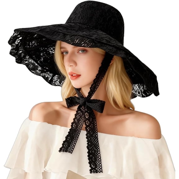 Kukuzhu Women Lace Beach Sun Hat Floppy Wide Brim Fishermen Hat Foldable Bowler Bucket Cap Outdoor Travel Sunshade Cap Church Hats