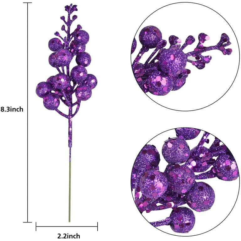 14 Pack Christmas Glitter Berries Stems, 7.8Inch Artificial Christmas Picks  for Christmas Tree Ornaments, DIY Xmas Wreath, Crafts, Holiday and Home  Decor (Light Purple) 
