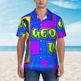 thumbnail image 2 of Lsque Geometry Dash Pattern Hawaiian Shirt for Men Unisex Summer Beach Casual Short Sleeve Cotton Linen Button Down Shirts-Large, 2 of 6