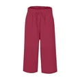 thumbnail image 5 of DHFJKG Women's Casual Capri Pants Linen High Waisted Solid Color Loose Fit With Tight Waist Lace Up Wide Leg Cropped Pants Cozy Trousers, 5 of 5