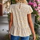 thumbnail image 4 of Camiseta de patrón floral cuello redondo cuello plisado manga corta ruffle casual camiseta con estilo, 4 of 6