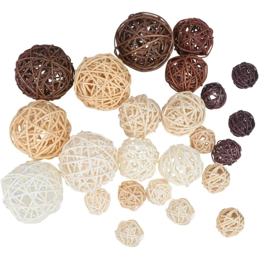 LIOOBO Wicker Rattan Balls, 24 pcs Mixed Size 3 Colors Vine Ball