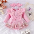 thumbnail image 6 of Newborn Baby Girl Lace Romper Dress Embroidery Butterfly Long Sleeve Ruffle Mesh Tutu Dress 3 6 12 18 Months Cute Jumpsuits with Headband, 6 of 9