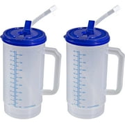 Vakly Hospital Carafe 28 oz with Flexible Straw - Double-Wall Insulated Plastic Water Bottle, 2 Pack