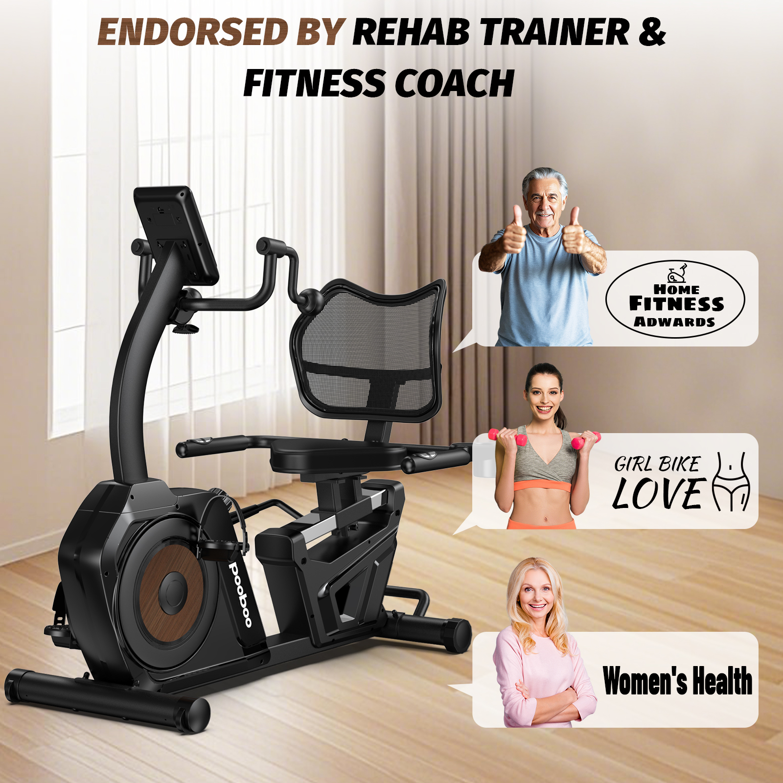 LNOW Magnetic Recumbent Exercise Bike with Bluetooth photo 8