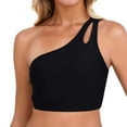 thumbnail image 2 of Women One Shoulder Bikini Tops Keyhole Adjustable Thin Straps with Slanted Back Swim Tops Only Bathing Suit Top(Black,XL), 2 of 6