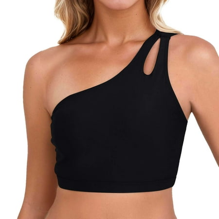 Daznico Women s One Shoulder Tankini Top - Keyhole Sports Bra with Full Coverage for Swim & Workout Size S