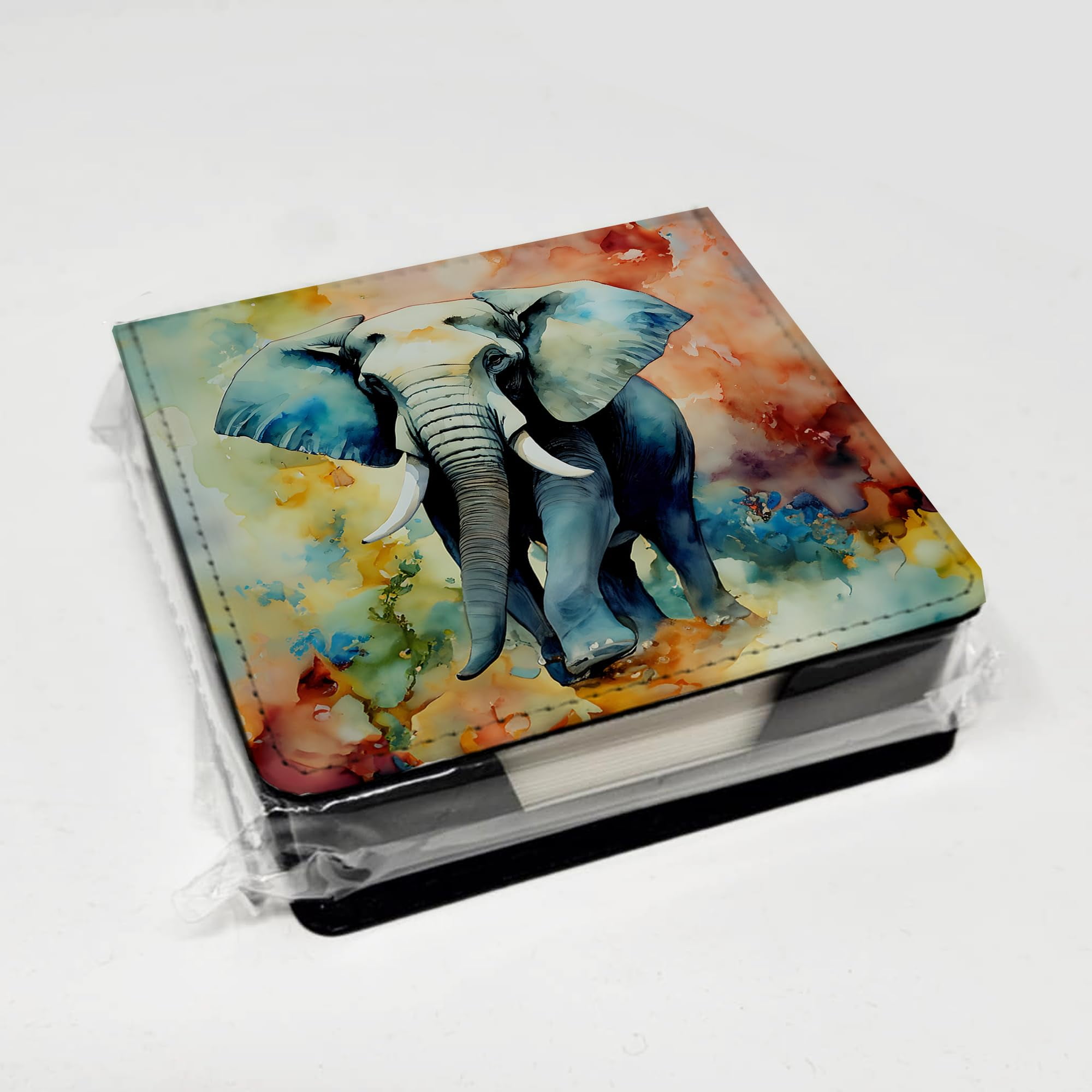 Caroline's Treasures Elephant PU Leather Note Paper Holder with Artist-Designed Cover, Desk Accessory, Office Gift