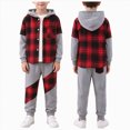 thumbnail image 4 of HCNTES Baby Boy Winter Clothes Boys Clothes 3T 4T 5T 6T 7T 2 Piece Baby Boys Outfits Plaid Hooded Toddler Boys Top Color Blocking Plaid Pants Trousers Suit Baby's Clothing Set, 4 of 8