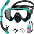 thumbnail image 1 of Kit de Máscara Snorkel Buceo para Adultos, Frontal Natación, Panorámica 180°, Antivaho y Antifugas, con Esnórquel Seco, Bolsa Impermeable, Tapones Oídos Clip Nariz, Buceo,, 1 of 7