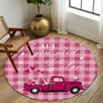 thumbnail image 3 of Pink Plaid Washable Round Area Rug 5 ft, Truck With Roses Romantic, Soft Non Slip Rugs Stain Repellent Indoor Felt Carpet for Living Dining Room Bedroom Home Office, 3 of 9