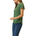 thumbnail image 4 of INSPIRE CHIC Women's Round Neck Short Raglan Sleeves Side Slit Chambray Blouse S Green, 4 of 7