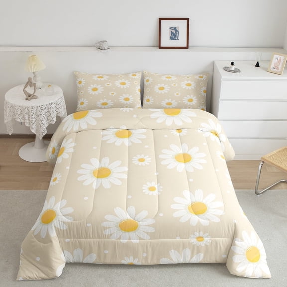Erosebridal Vibrant Daisy Bedding Full Comforter Set, Groovy Flower Down Comforter, Teens, Reversible 3 Pieces