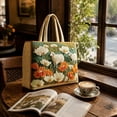 thumbnail image 4 of 3D Floral Sheep Quilted Tote Bag, Vintage Country Flower Landscape Embroidery Handbag, Large Soft Fabric Shoulder Bag for School Shopping Travel Daily Use, 4 of 6