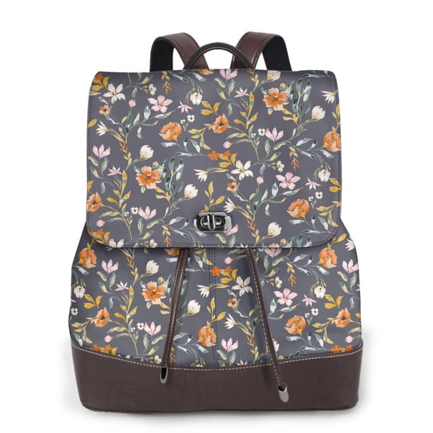 Easygdp Wildflowers Mochila de Cuero para Mujeres, Bolso de Hombro, Bolsos de Mano de Moda para Trabajo y Viajes
