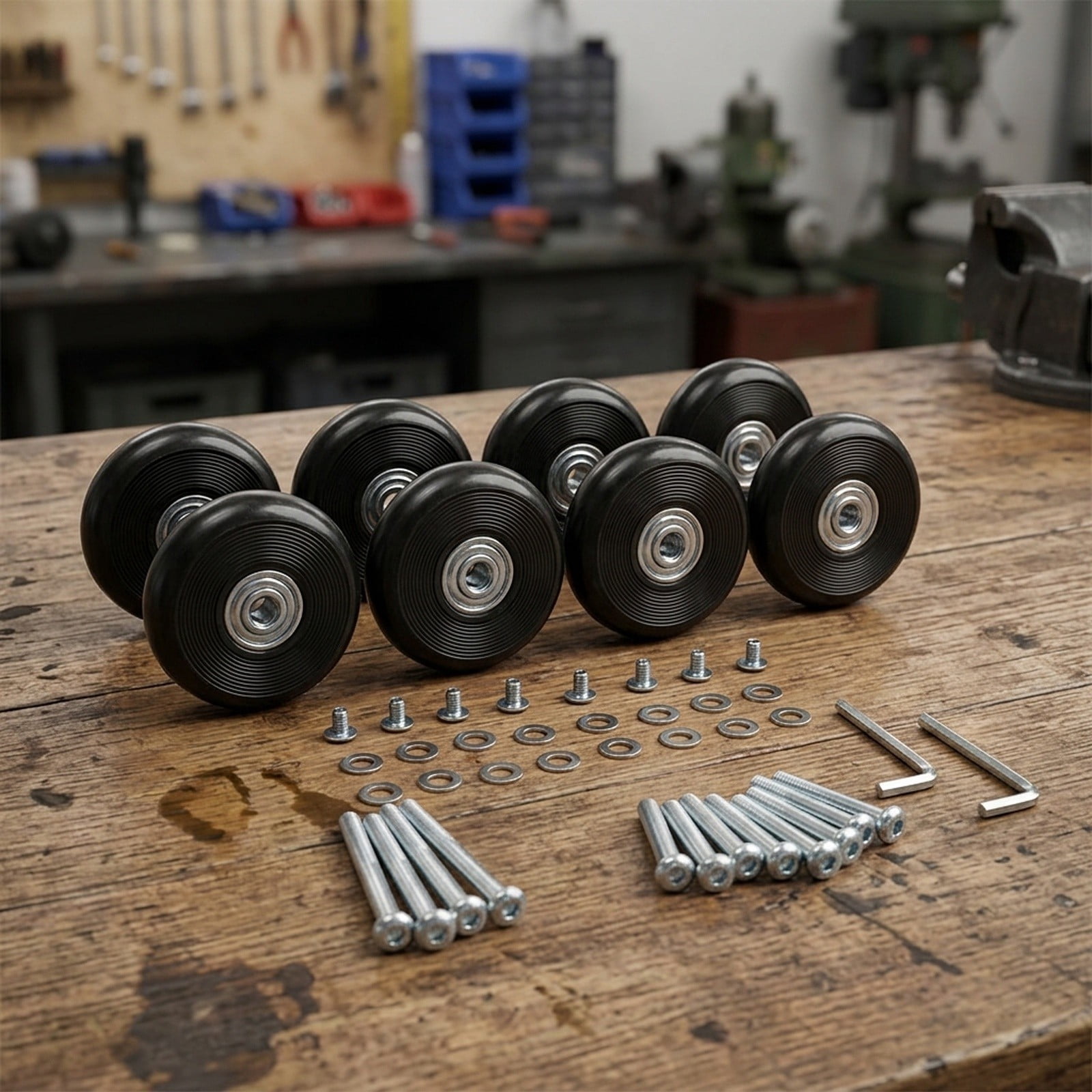 8Pcs Black PU Luggage Wheels Replacement Kit with Installation Tools ...