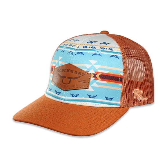RopeSmart Leather Patch Marzo Aztec Pattern Burnt Orange Trucker Cap