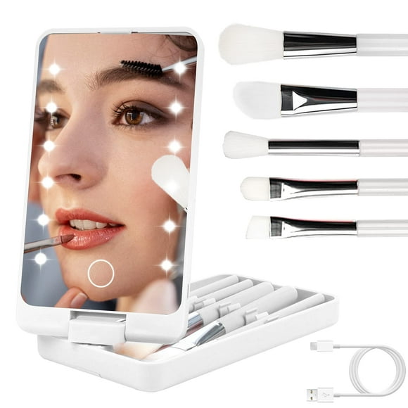 Vanity Mirror with Light, Portable Dressing Table Makeup Mirror with 12 LED Lights and 5Pcs Brush 360°Adjustable Touch Screen Lighted Desk Mirror