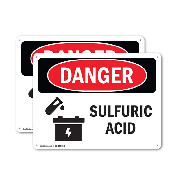 (2 Pack) Sulfuric Acid OSHA Danger Sign 18 Inch X 12 Inch Indoor / Outdoor Rust-Free Aluminum Metal Signs for Workplace, Workshop, and Construction Site, Made in the USA