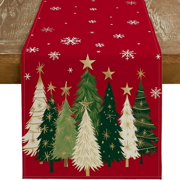 Hbtdoern Christmas Table Runner 13x72 Inch, Xmas Trees Snowflakes Winter Holiday Decorative Farmhouse Table Decorations for Kitchen Dining, Indoor Outdoor Dinner Party Decor