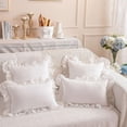 thumbnail image 6 of Pure Cotton White Ruffled Embroidered Pillowcase Elegant Rural Style Waterproof Pillowcases Shams Standard Lace Decorative Covers for Living Room Bed Sofa (18"x18", Little White Flower), 6 of 12