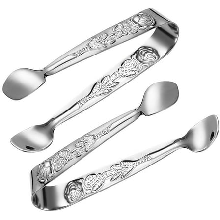 Hzzsbu 2-pack Stainless Steel Ice Tongs, Decorative Ice Cube Clips for Kitchen, Bar, and Bbq Use