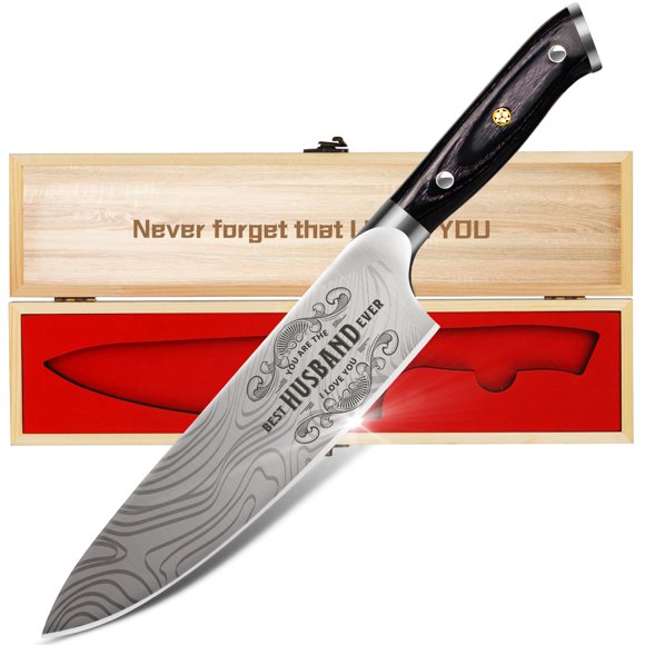 Cuchillo de chef Funistree de 20 cm con grabado como regalo para el mejor marido de la historia