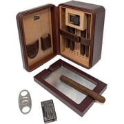 Prestige Import Group Manhattan XL Travel Cigar Humidor Case Set (Hygrometer, Ashtry, Cutter, Lighter, Humidifier) - Brown