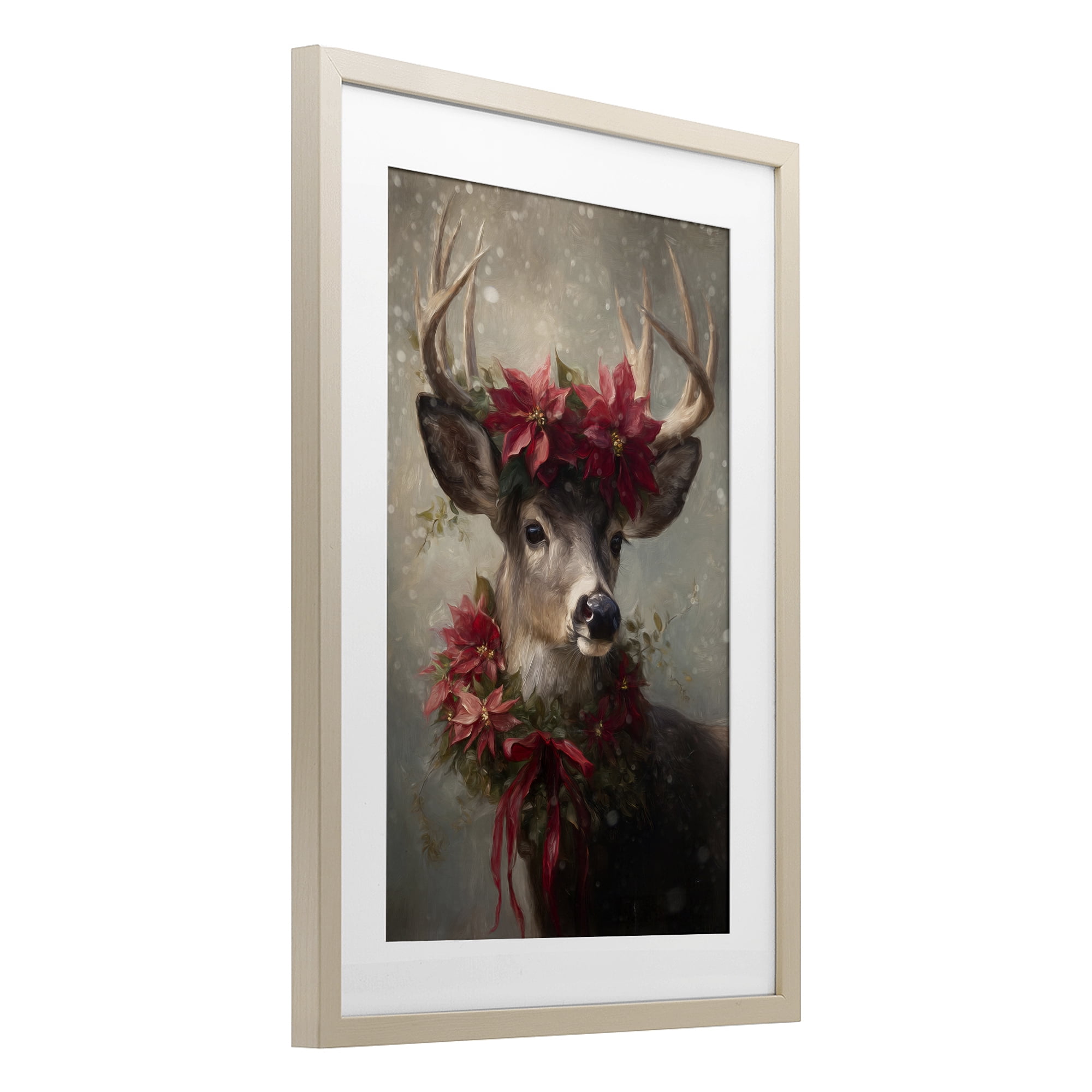 Stupell Industries Poinsettia Christmas Deer Birch Framed Print Under Glass, design by Tina LeCour