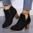thumbnail image 2 of Wensltd Ankle Boots for Women Chunky Block Heel Shoes Side Zipper Pointd Toe Suede Fall Winter Bootie Black, 2 of 9