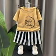 thumbnail image 2 of Kogui Toddler Golf Outfit Boys 2 Piece Outfits Hooded Short Sleeve T-Shirt and Shorts Set Summer Clothes for Kids 4T 5T (Brown,4-5 Years), 2 of 3