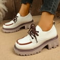 thumbnail image 5 of Womens White Platform Oxford Shoes - Retro Lace-Up Chunky Sole Footwear, Glossy PU Material with Color-Blocked Toe, Versatile Comfortable Style,Size 37, 5 of 9